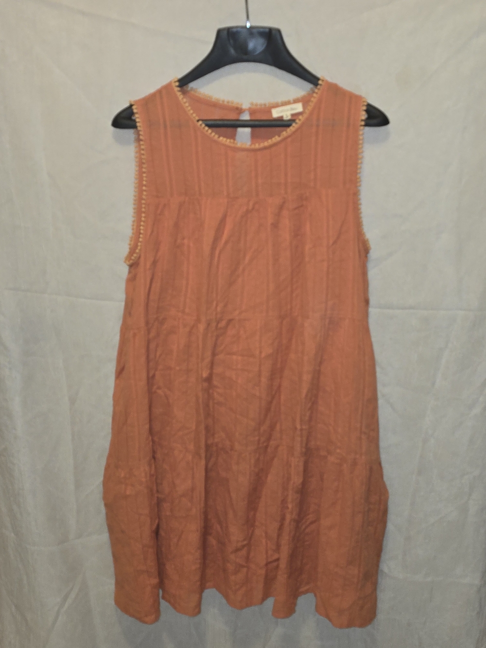 Sleeveless Rust Midi Dress with Crochet Trim